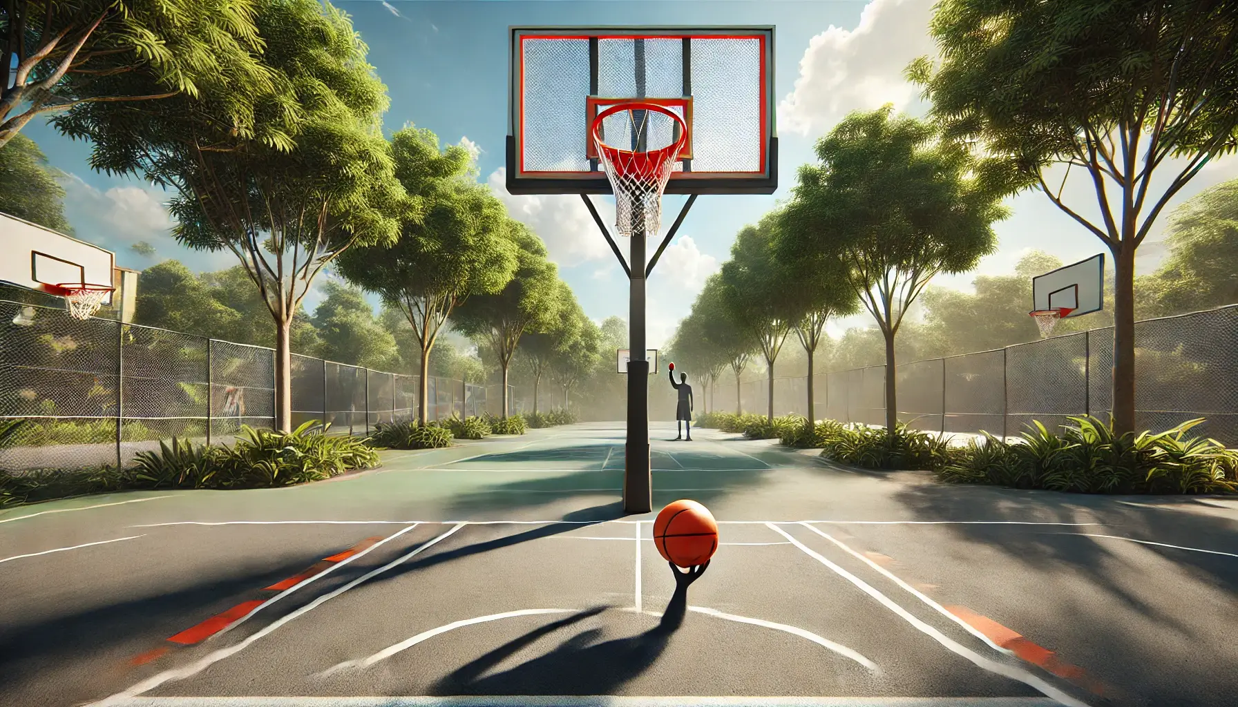 outdoor basketball court with standard hoop